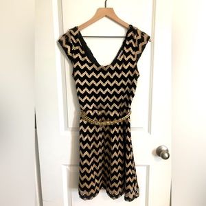 Candies M sequin dress. Black and Gold with gold belt included.